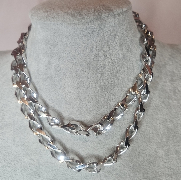Monet Jewelry - Vintage Monet Silver-Tone Long Chain Necklace – Textured Link Statement Layering
